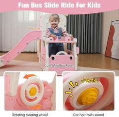 9 in 1 Toddler Slide, Bus-Themed Kids Slide and Climber Playset with Basketball