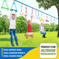 Ninja Warrior Obstacle Course Attachments – 7 Monkey Rings, 2 Monkey Bars, 2 Nin