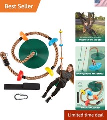 Tree Swing for Kids – Single Disc Seat and Climbing Rope Set w/Carabiner & 4 …