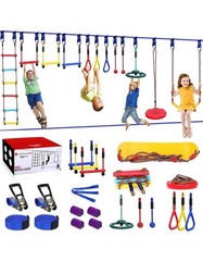 2×65 FT Ninja Warrior Obstacle Course for Kids with 13 Ninja Accessories