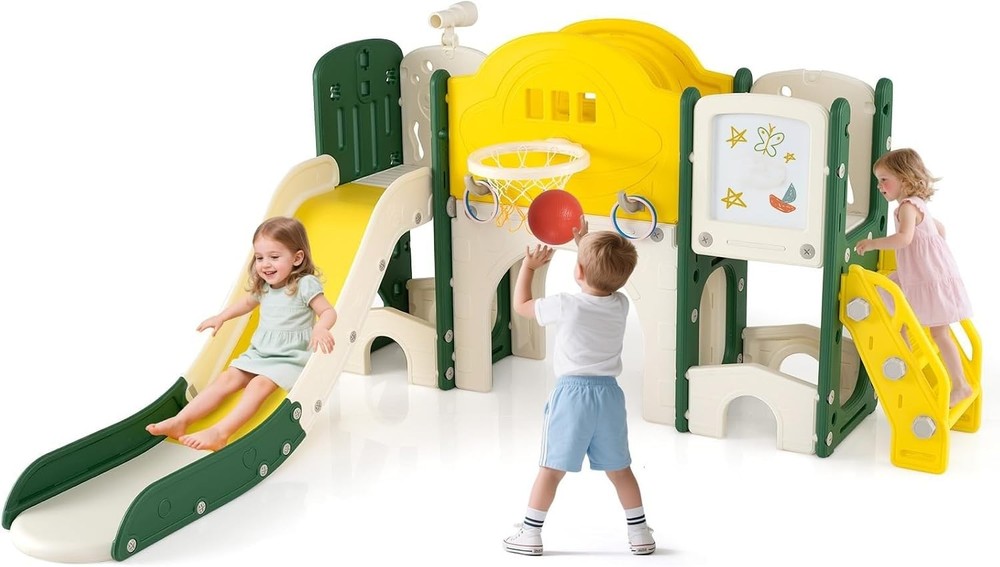 10 in 1 Toddler Slide Set Kids Slide & Climber Playset W/ Magnetic Whiteboard