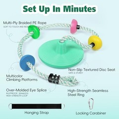 Tree Swings for Kids Outdoor Rope Swing for Tree Candy Green Disc Swing Seat