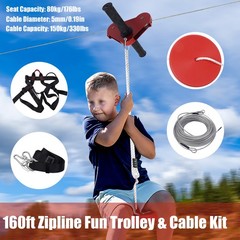 160 Ft Zip Line Kit For Child up to 330Lb with galvanized iron Ziplin