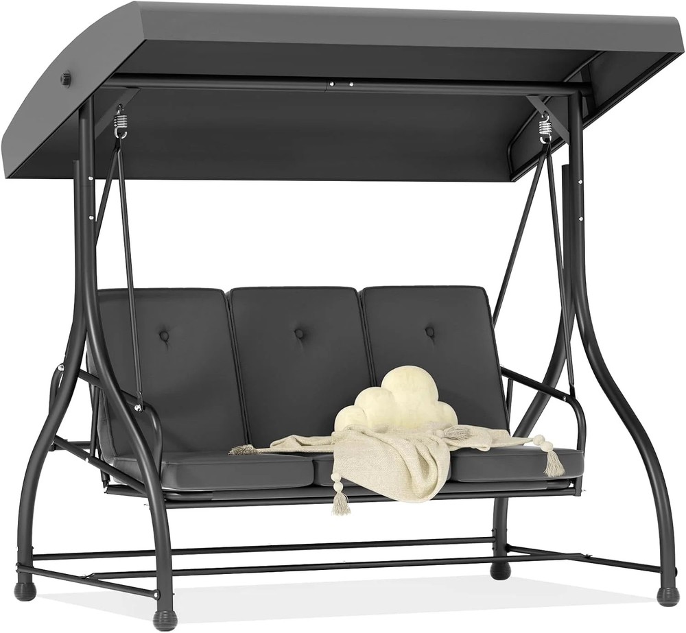 3-Seat Outdoor Porch Swing Glider with Adjustable Canopy, Patio Swings Bed with