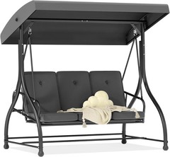 3-Seat Outdoor Porch Swing Glider with Adjustable Canopy, Patio Swings Bed with