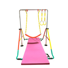 Kids Gymnastics Training Bar 5-in-1 Set + Tumble Mat, Swing Seat, Rings, Horizon