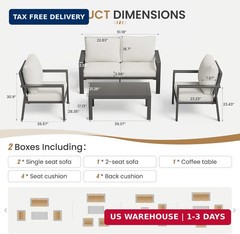 4-Piece Aluminum Outdoor Patio Furniture Sets All-Weather Patio Conversation Set
