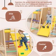 9-in-1 Foldable Kids Climbing Frame & Slide Wooden Toddler Playground for Age 3+