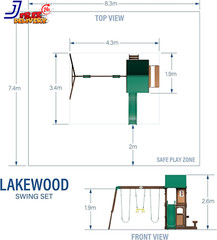 Lakewood Cedar Wood Swing Set with Wave Slide Playhouse Snack Bar Window NEW