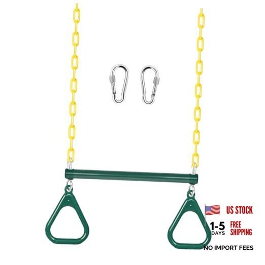 Gym Rings Trapeze Swing Bar Heavy Duty 47″ Chain Swing Set 16″ Green