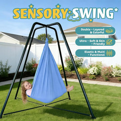 Heavy-Duty Sensory Swing with Stand – Indoor/Outdoor Hammock Chair, 350LBS Blue