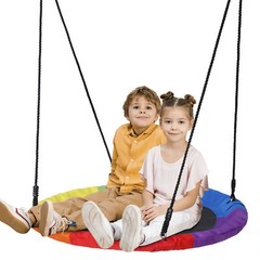 40″ Saucer Tree Swing Set for Kids Rainbow Adjust Hanging Rope Flying Swing Seat