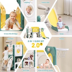 8-in-1 Toddler Climber and Slide Playset with Basketball Hoop – Indoor/Outdoo…