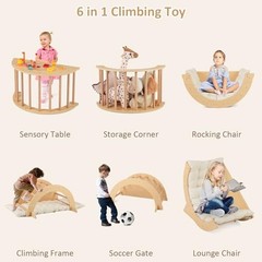 Wooden Arch Climber Rocker with Soft Cushion, 6 in 6 in 1 with Desktop Natural