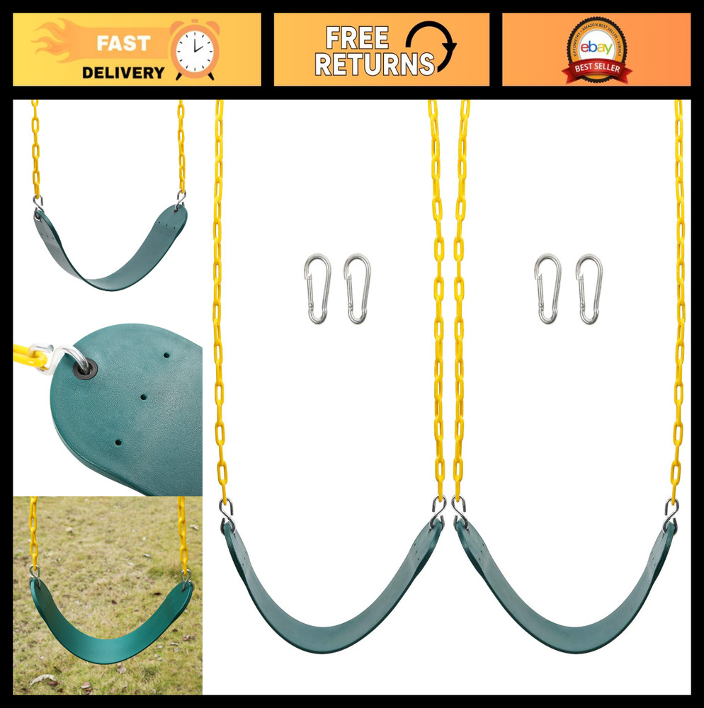 Heavy Duty Swing Seats 2PCS with 66″ Chain & Snap Hooks, Playground Accessories,