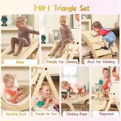 “Pikler Triangle Set with Cushion, 7-in-1 Montessori Climbing Toys for Toddlers”