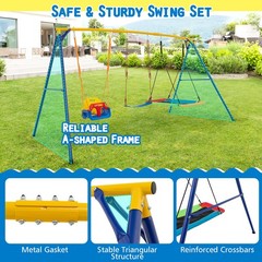 3-in-1 Kids Swing Set 660 LBS Carbon Steel Swing Frame w/ Belt Swing for