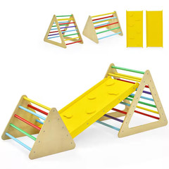 3 in 1 Kids Climbing Ladder Set 2 Triangle Climbers with Ramp for Sliding and Cl