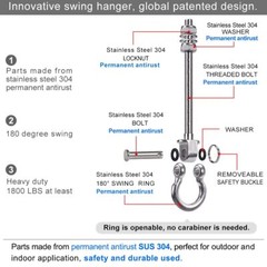 6 PCS Wood Beam & I-Beam Hanger, Permanent Antirust Stainless Steel Swing Hooks