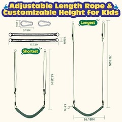 2 Pack Heavy Duty Kids Swing Seat with 79″ Adjustable Rope, 330 Green, 2 Pack