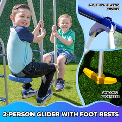 Super 9 Metal Swing Set for Outdoor Backyard Play: Teeter Totter, Glide Ride, Ro