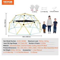 Climbing Dome, for Kids 3 to 10 Years Old,10FT Geometric Dome Climber