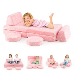 Modular Kids Play Couch Set Glow in Dark Portable Handles Pink Soft Foam Sofa