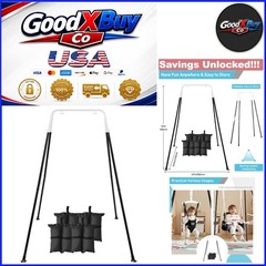 Foldable Kids Swing Stand with Sandbags Heavy Duty Metal Indoor Outdoor Black