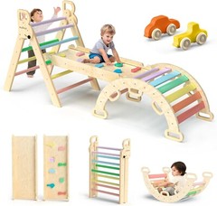 Pikler Triangle Set 7in1 Foldable Baby Climbing Toys Wooden Montessori Climbi…