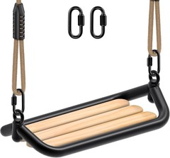 Outdoor Wooden Swing Seat w/ Steel Frame Rope Kids Adults Backyard Use