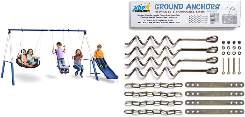 Swingin’ More Fun – Outdoor Backyard Playground Kids Swing Set. White/Blue & 70