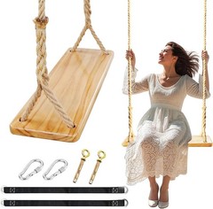 Wooden Tree Swing 24″x 8″x 1.2″ 500lbs Load Hanging Wood Swing Adults