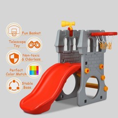 2-Step Children Castle Slide Basketball Hoop and Telescope Toy Indoor & Outdoor