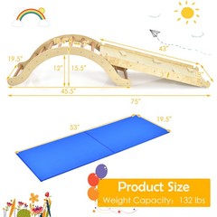 Costway 3-in-1 Kids Climber Set Wooden Arch Triangle Rocker w/ Ramp & Blue Mat
