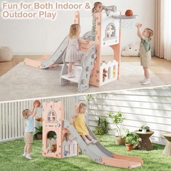 Toddler Slide, 6 in 1 Kids Indoor Outdoor Playground with Climber Basketball …