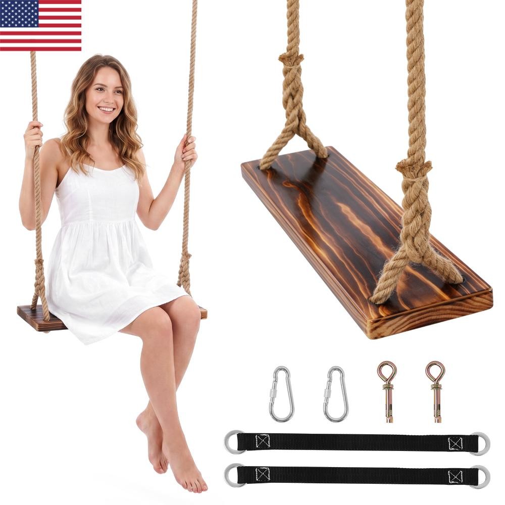 Wooden Swing Seat Nostalgic Outdoor Wood Swing for Kids Tree Swing for Adults