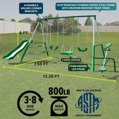 Park Ridge Metal Swing Set for Ages 3-8, 2 Swings, Standing Swing, Roman Glider,