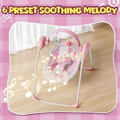 Portable Baby Swing, Pink Electric Infant Swing with 5 Speed Levels, 6 Songs &