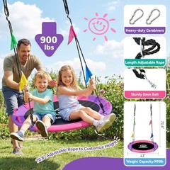 43 Inch Tree Swing, 900lbs Weight Capacity Saucer Swing Sets Pink and Purple