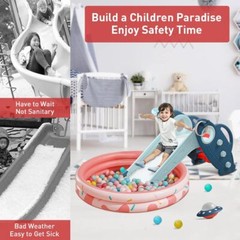 Blue Folding Freestanding Toddler Slide With Basketball And Ring Toss Games