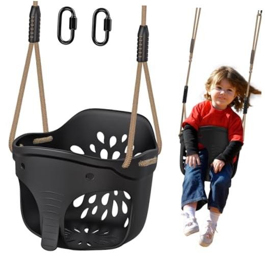 Heavy Duty High Back Full Bucket Toddler Swing Seat, Black Bucket Swing