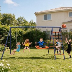 550lbs Playground Metal Swing Set Heavy Duty with Slide Outdoor Play for Kids US