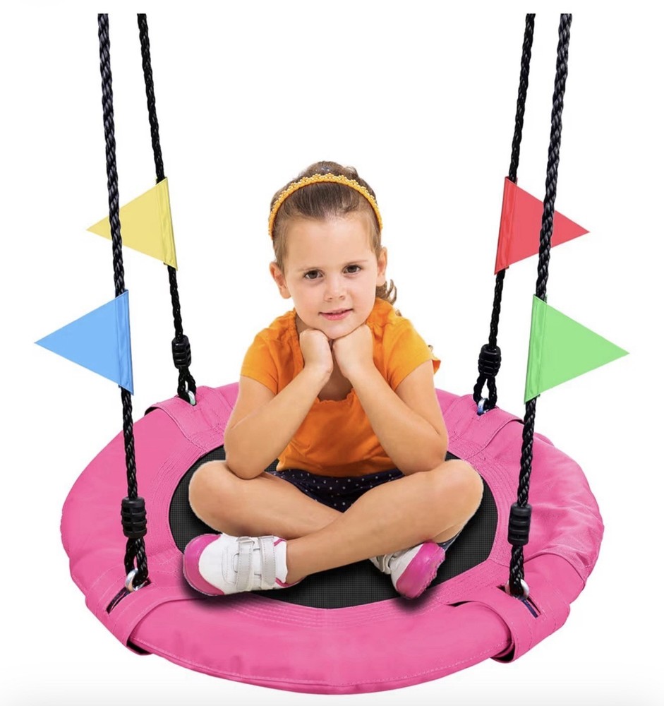 Pink 24in Kids Saucer Swing Outdoor Tree Swing Ages 3-12