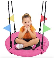 Pink 24in Kids Saucer Swing Outdoor Tree Swing Ages 3-12