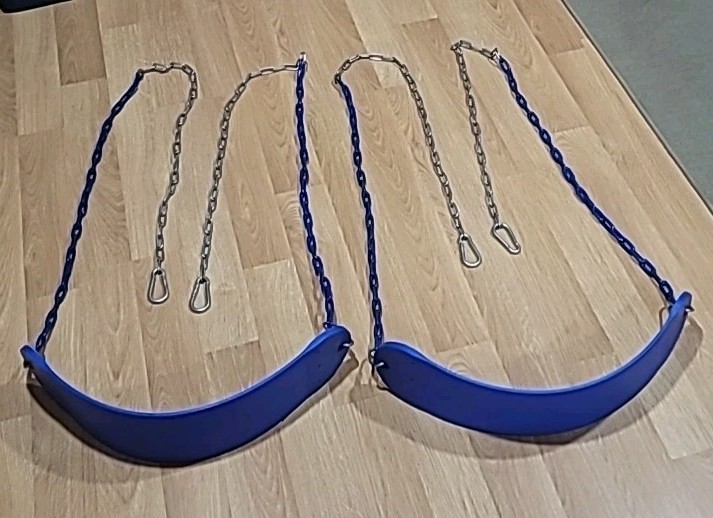 Swings For Outdoor Swingset. Pair Of 2 Blue Vinyl Seats With Chains And Connect