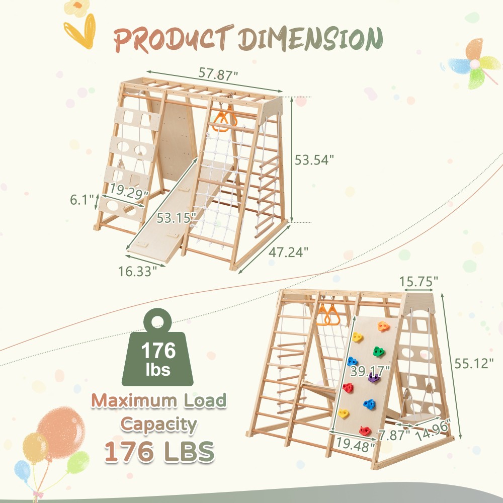 Wooden Slide And Climbing Wall For Toddlers 3+, Natural Wood, 176 Lbs Capacity