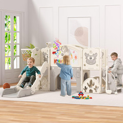 Toddler Slide Set with Basketball Hoop, Golf Game & Drawing Board, 13-In-1 Indoo