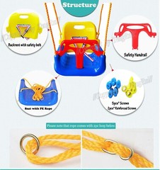 3-in-1 Infant to Teenage Blue Swing Outdoor Patio Garden for Kids Aged 6M+