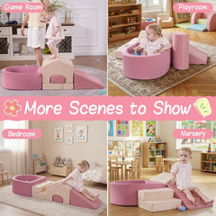 5-Piece Foam Climbing Blocks for Toddlers with Ball Pit,Pink & Beige | Mini Hous