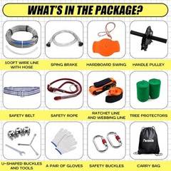 Backyard Zipline Kit 100 ft Cable Spring Brake Seat Handle Trolley durable Steel